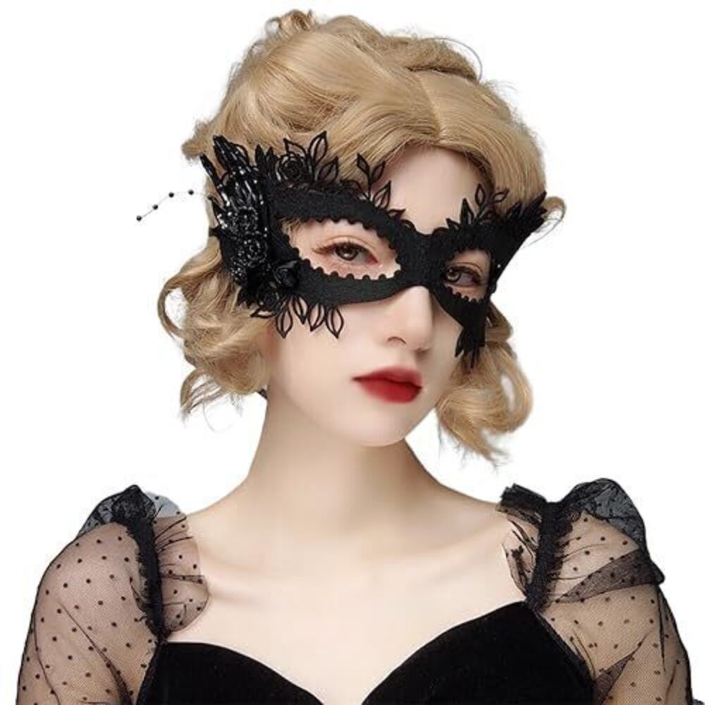 1796 Goth Halloween Mask Skeleton Hand Half Black Lace Face Masquerade